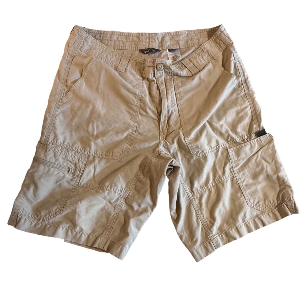 Eddie Bauer Mens Khaki Tan Cargo Shorts Size 35 Utility Hiking Outdoor Relaxed
